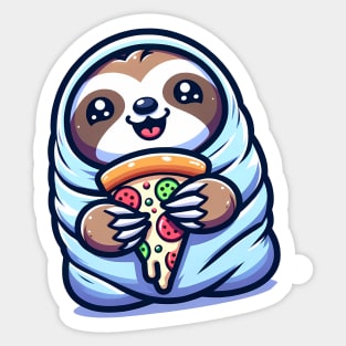 Cute Baby Sloth with a Slice of Pizza Sticker